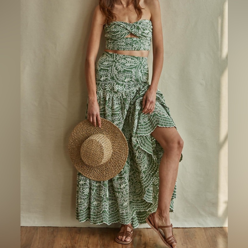 By Together Sea La Vie Eyelet Maxi Skirt and Tube Crop‎ Top Green Small